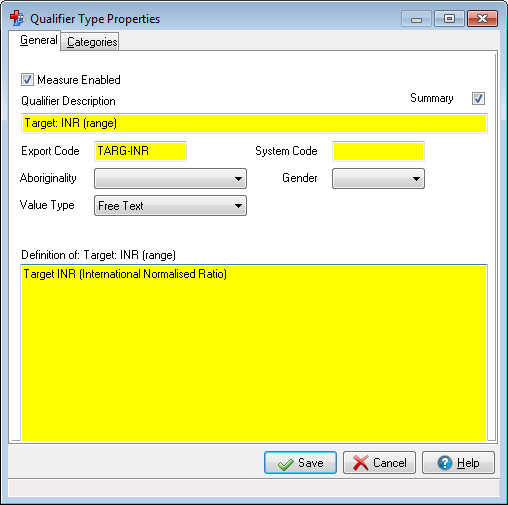 Target INR Qualifier with 'Export Code' highlighted