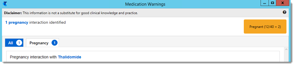 Example pregnancy warning & decision support