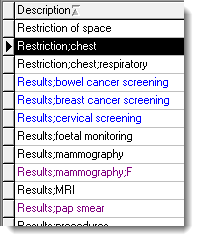 Example colour-coded clinical item types