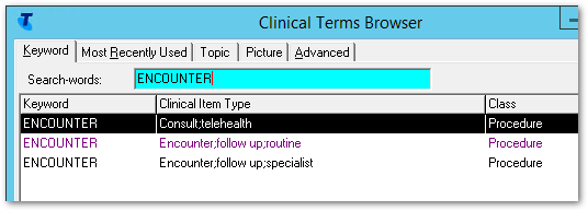 Example clinical item search