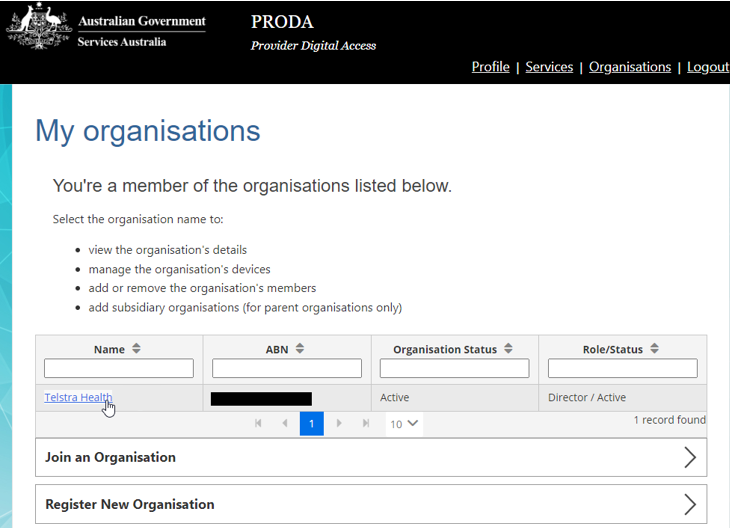 Example PRODA organisation name