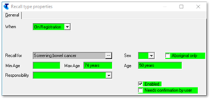 Example On Registration recall only for bowel cancer screening