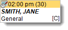 Example timeslot in the Appointment Book with a confirmed appointment