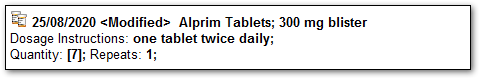 Example adjusted medication displayed on Progress Notes tab