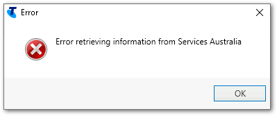 Error retrieving information from Services Australia