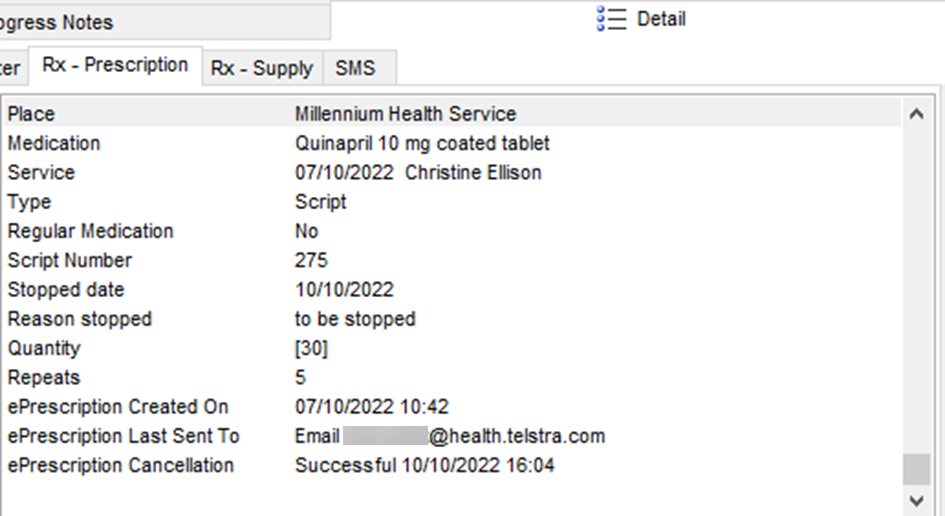 Example ePrescribing information on the Detail tab