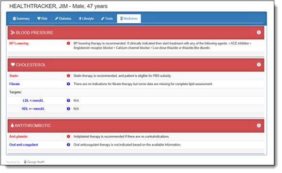 Example HealthTracker report - Medicines tab