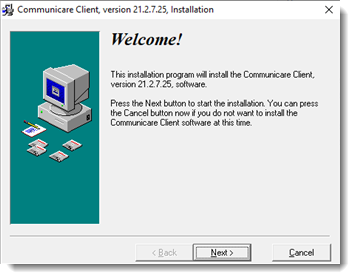 Example Welcome - Communicare Client window