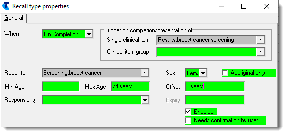 Example on completion trigger for breast cancer screening