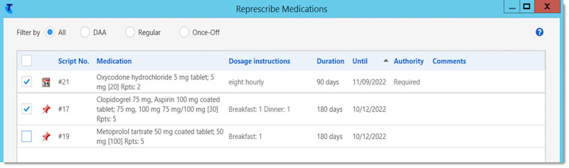 Example Represcribe Medications window