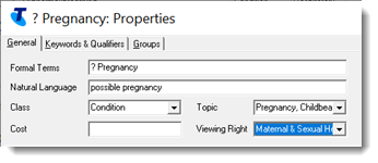 Example viewing right selected in a clinical item