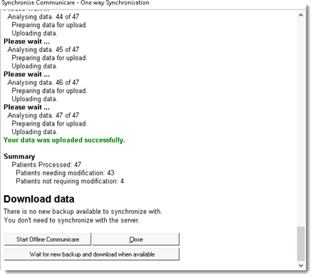 Example data synchronisation summary