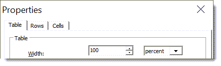 Example document template with table width set