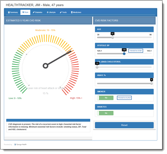 Example HealthTracker report - Risk tab