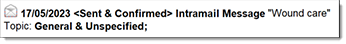 Example intramail in patient's progress notes