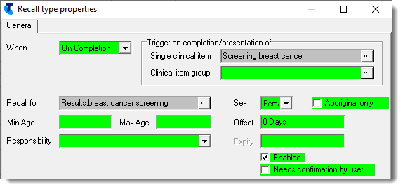 Example on completion trigger for results recall for breast cancer screening