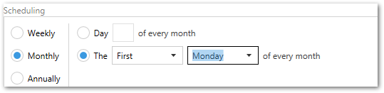 Example monthly schedule by position