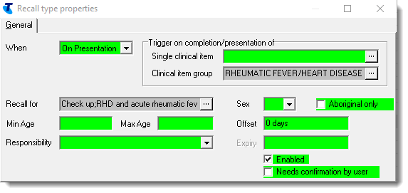 Example RHD clinical item group recall