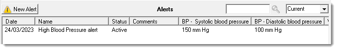 Example Alert in clinical record with added qualifers