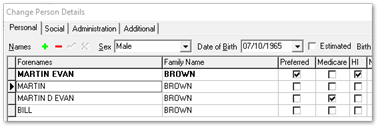 Example Medicare setting in Patient Biographics