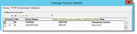 Example kin in Patient Biographics