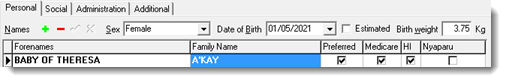 Example birth weight in biographics for baby