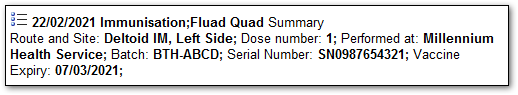 Example immunisation progress note