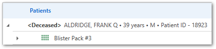 Example patient entry in a consolidated order