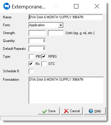 Example completed Extemporaneous Preparations non-drug medication