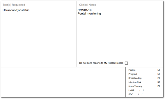 Example imaging request details - standard template