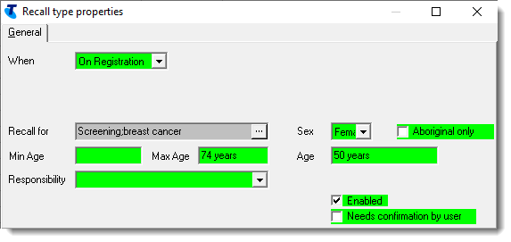 Example recall for breast cancer screening