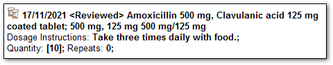 Example reviewed verbal order medication in progress note