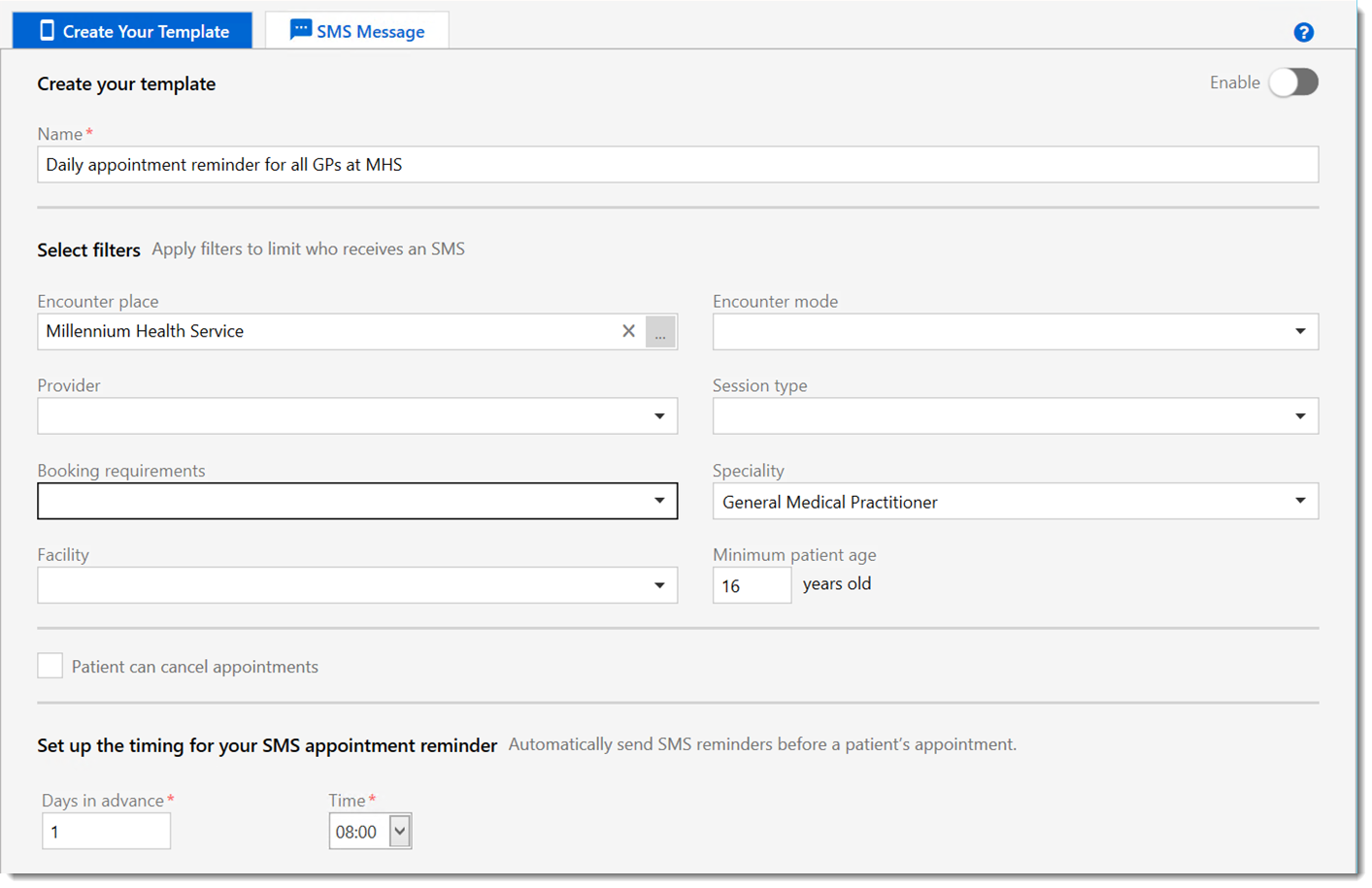 Example Create your template tab