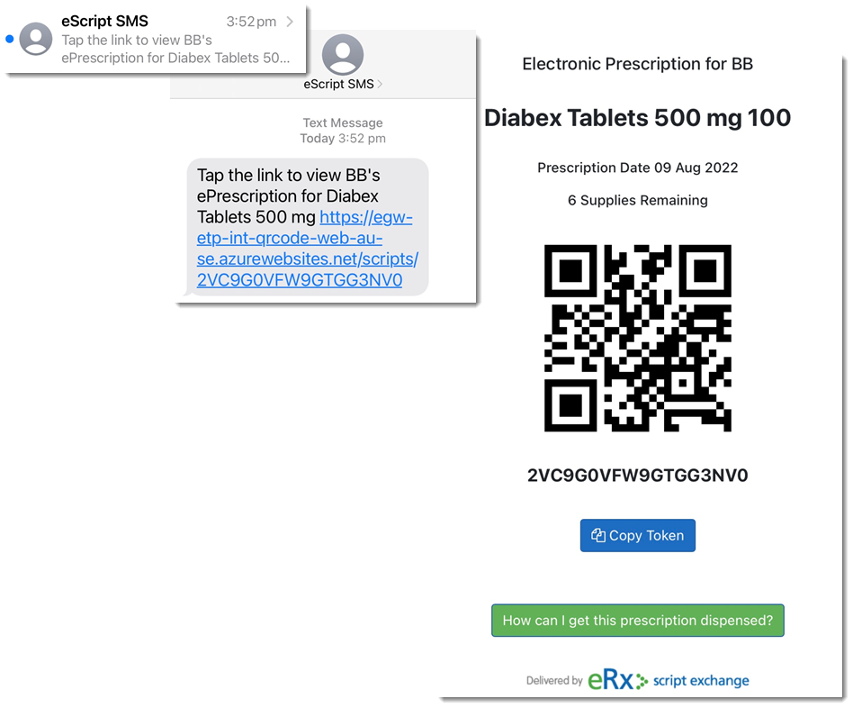 Example SMS ePrescription & link