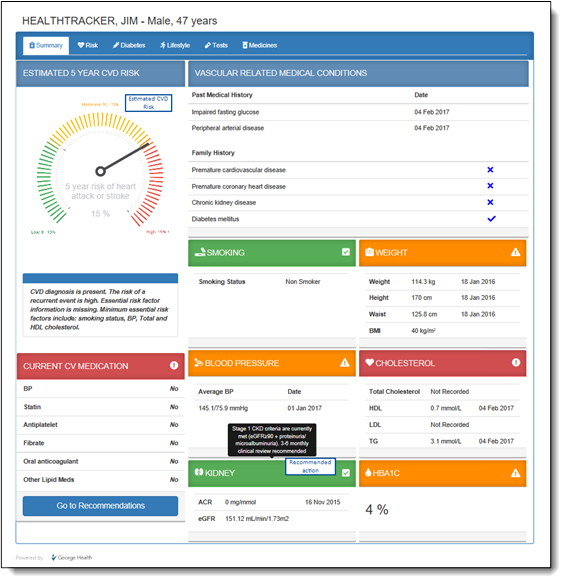 Example HealthTracker report - Summary