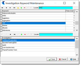 Example investigation keyword and its investigations