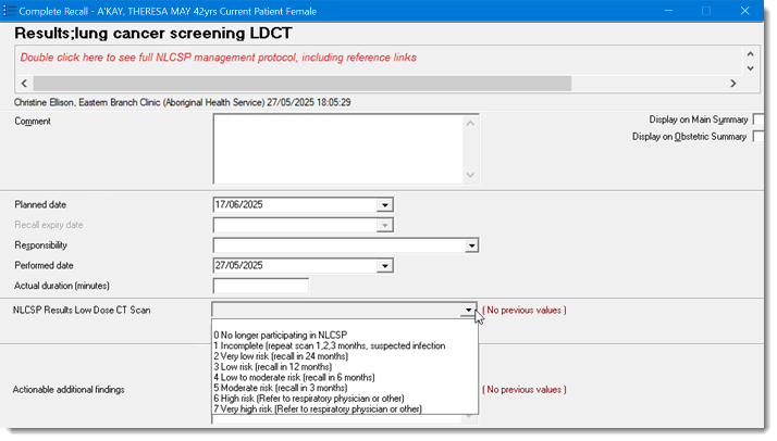 Example NLCSP results clinical item