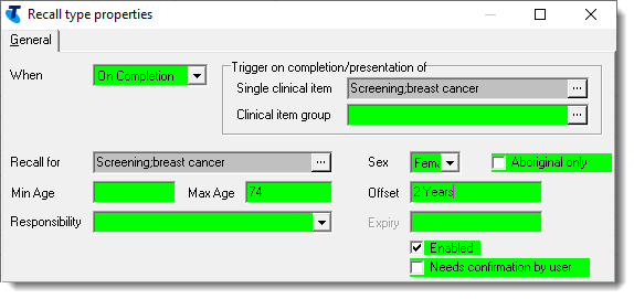 Example on completion trigger for breast cancer screening