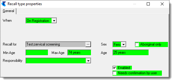 Example On Registration recall only for cervical cancer screening