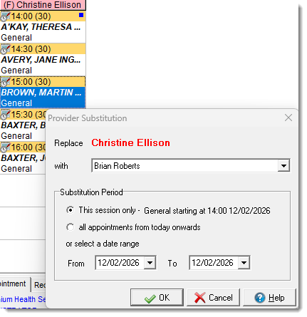Example Provider Substitution window