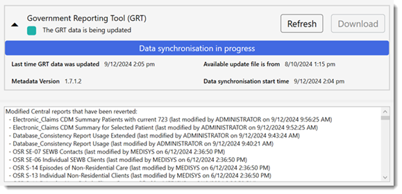 Example GRT data update in progress